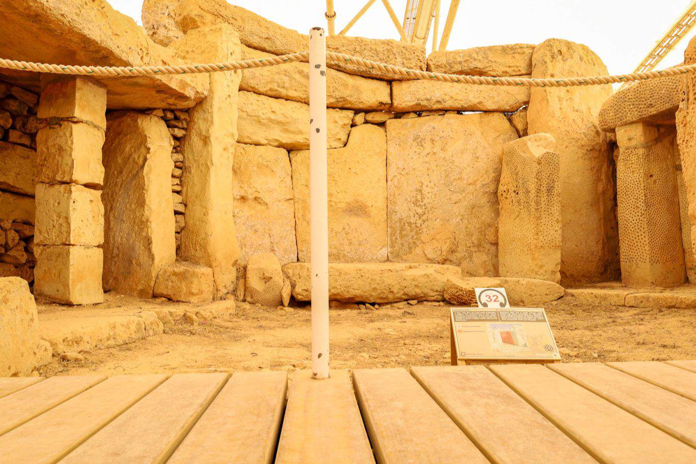 Altar and upright stones inside the Mnajdra Temple in Qrendi, Malta.