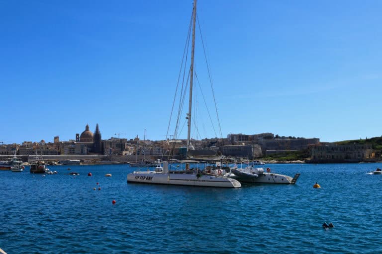 Blue Supreme catamaran ferry docked in Malta’s harbor