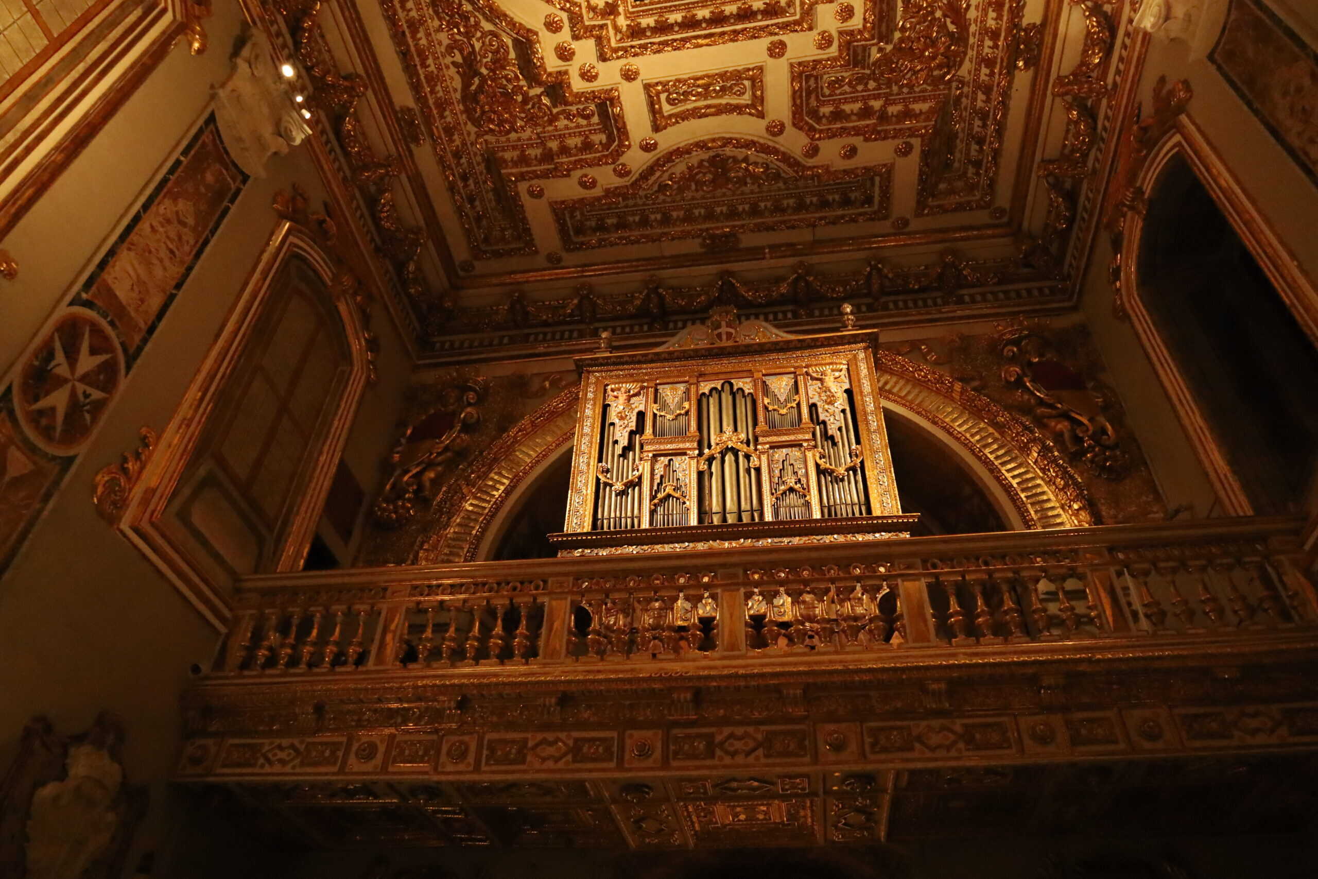 Painted ceiling artwork inside a cathedral in Malta