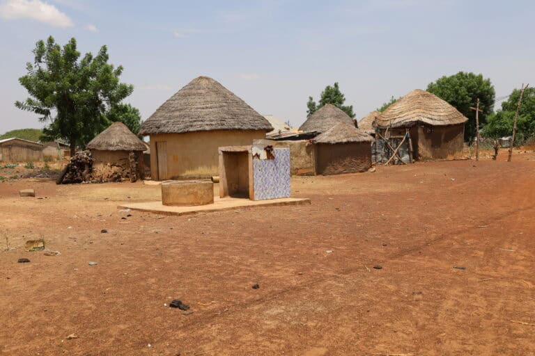 Mud huts in a rural village near Tamale, Ghana.