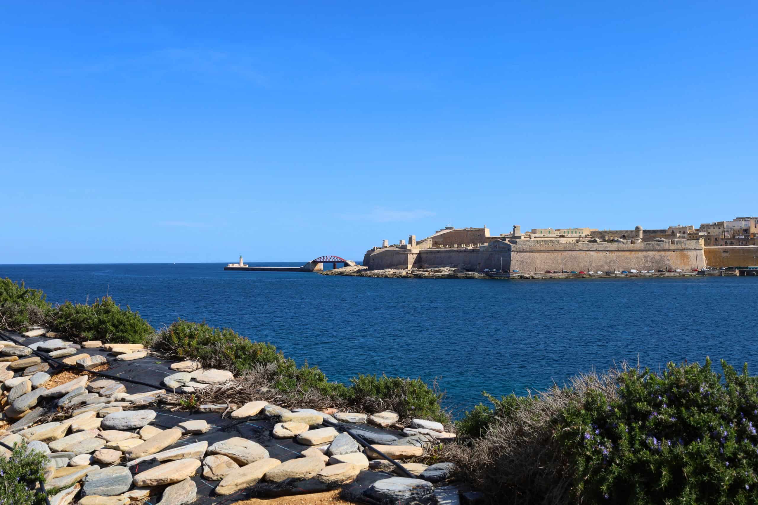 Scenic view of Valletta across the blue waters of the bay