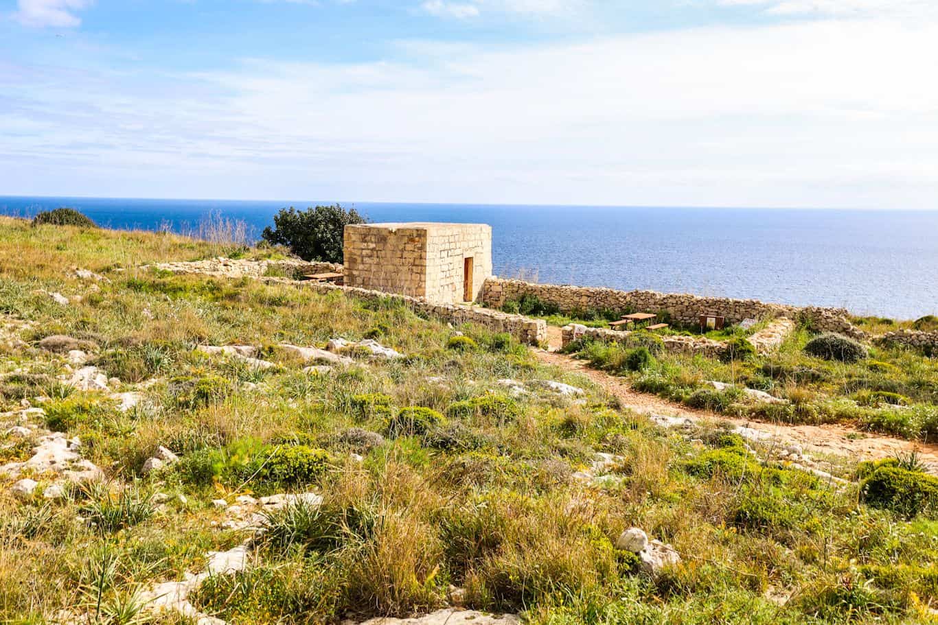 Small stone hut on the Qrendi coastline overlooking the Mediterranean Sea. Small stone hut on the Qrendi coastline overlooking the Mediterranean Sea.