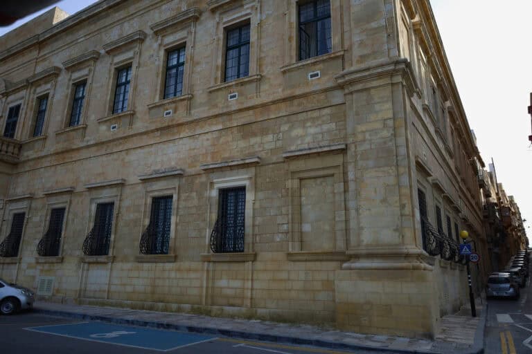 Stone exterior of a close-up historic building in Valletta