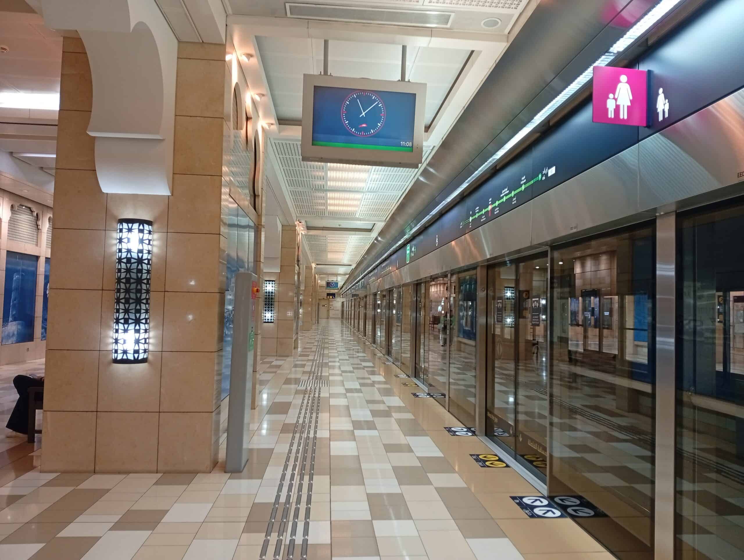 Clean and well-lit corridor at a Dubai Metro station