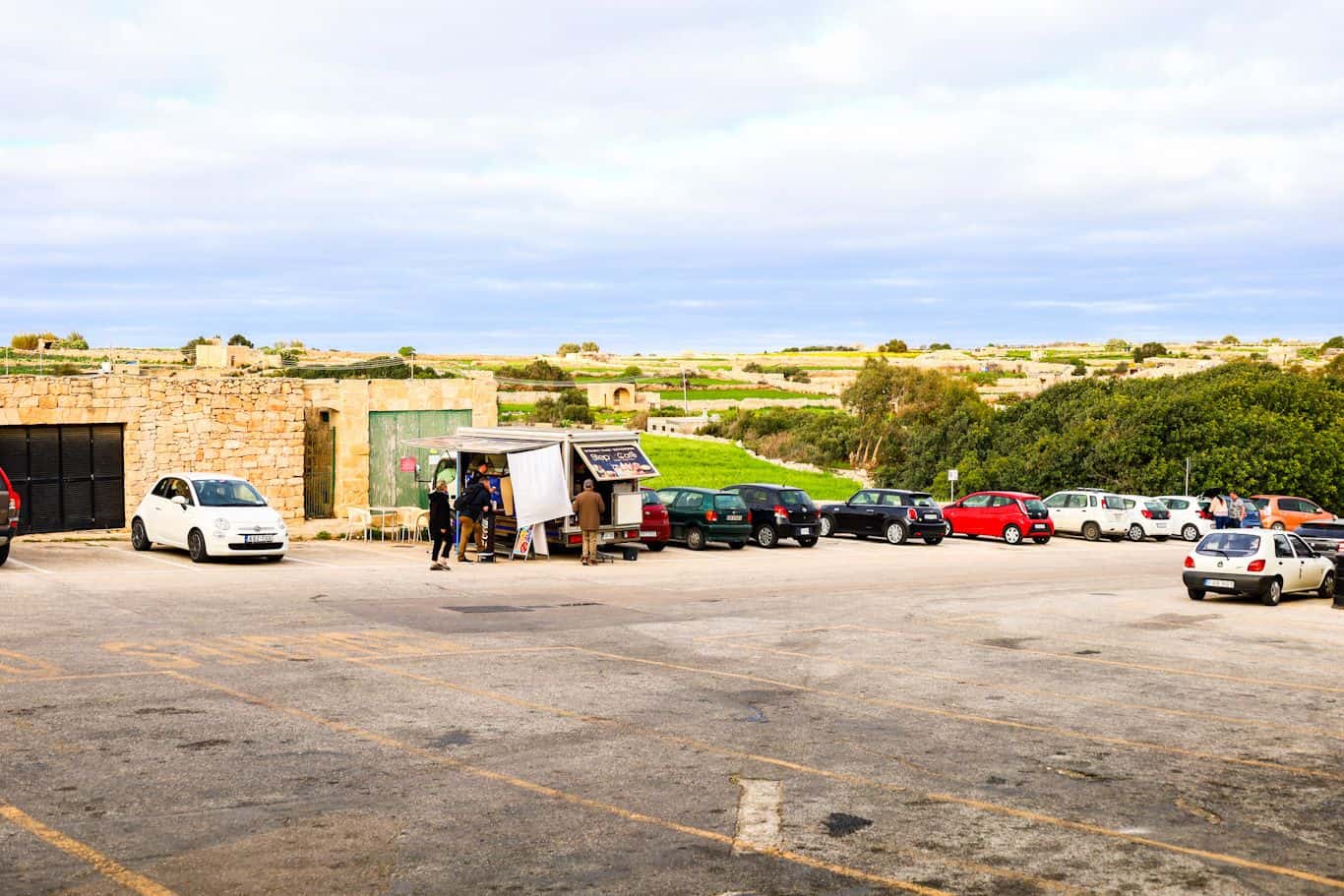 Car park near the Mnajdra and Ħaġar Qim temples in Qrendi, Malta.