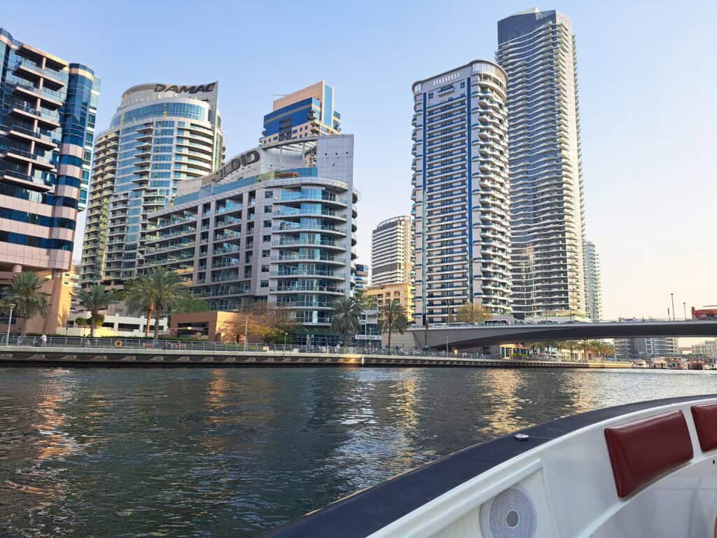 Cluster of high-rise buildings near the waterfront in Dubai Marina