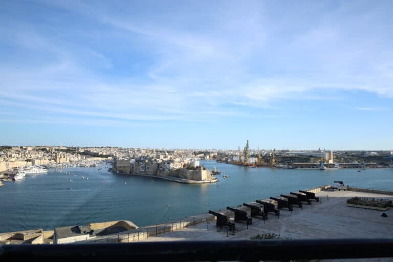 Panoramic harbor view from a high vantage point in Valletta, Malta