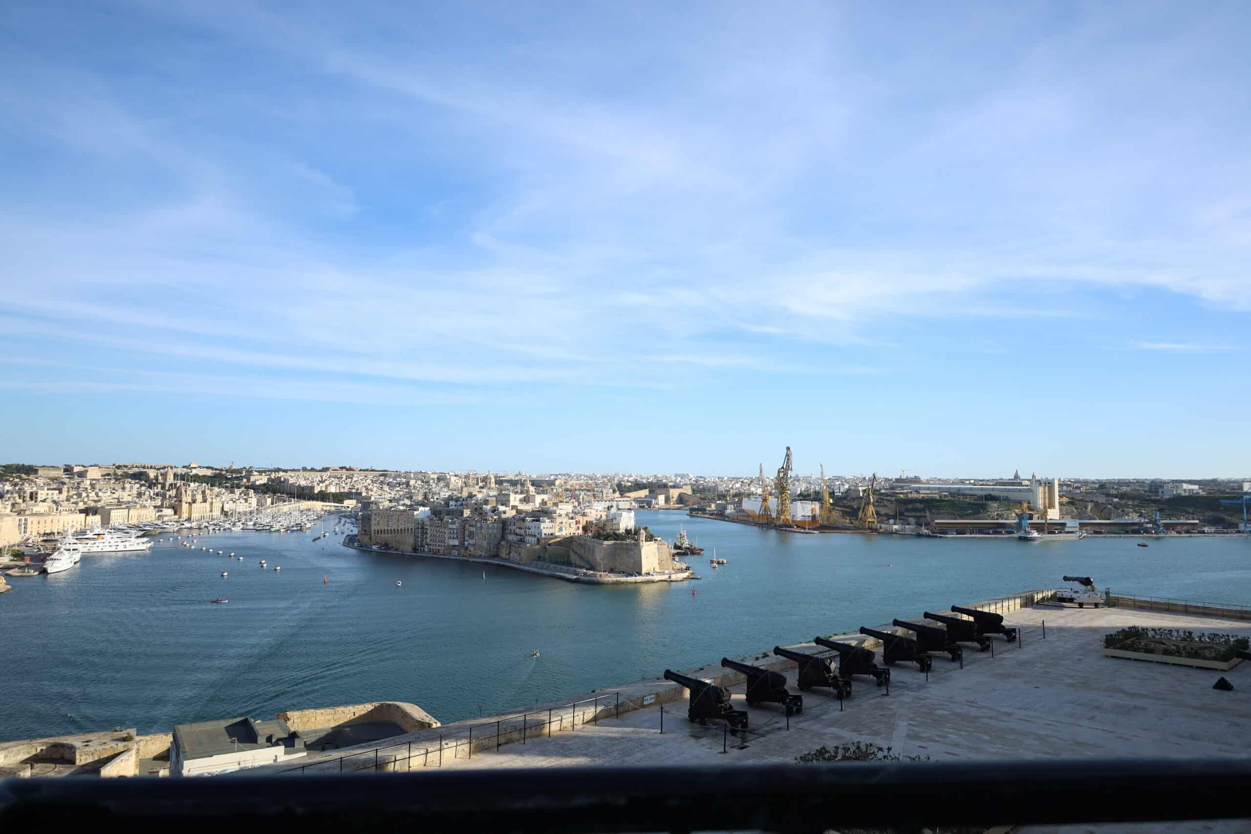Panoramic harbor view from a high vantage point in Valletta, Malta