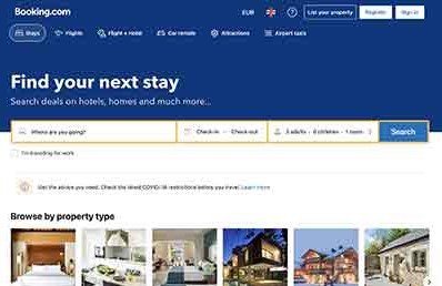 Homepage of Booking.com hotel search