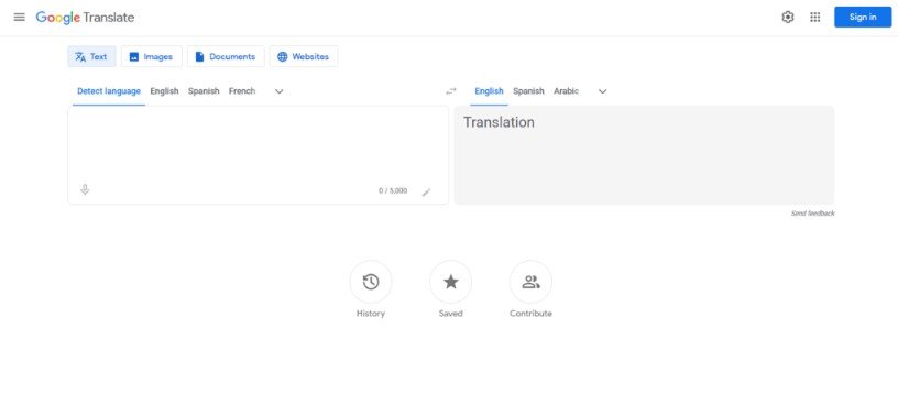 Google Translate app in use