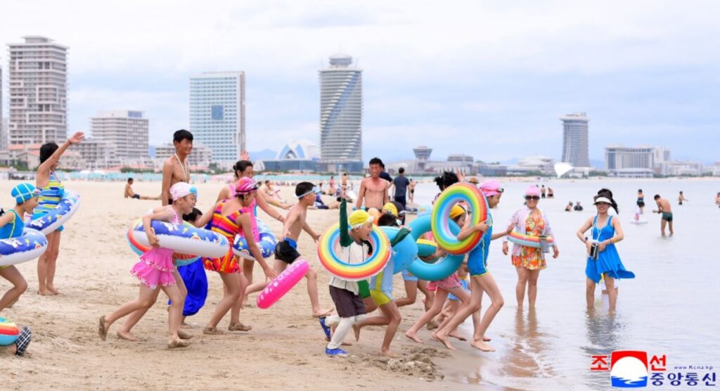 Tourists at a beach in North Korea