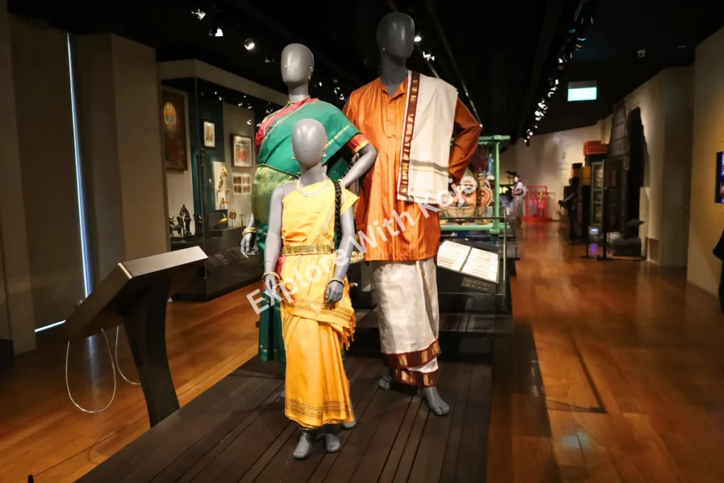 Mannequins dressed in traditional Indian clothing inside Indian Heritage Centre Singapore