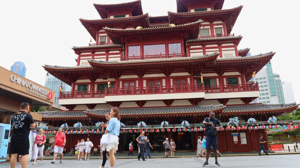 Traditional Chinese temple architecture at Buddha Tooth Relic Temple in Singapore