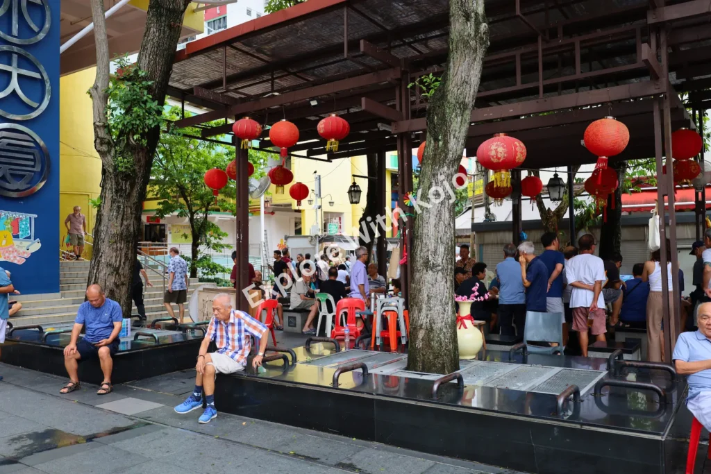 Pavilion decorated with red lanterns in Chinatown Singapore.