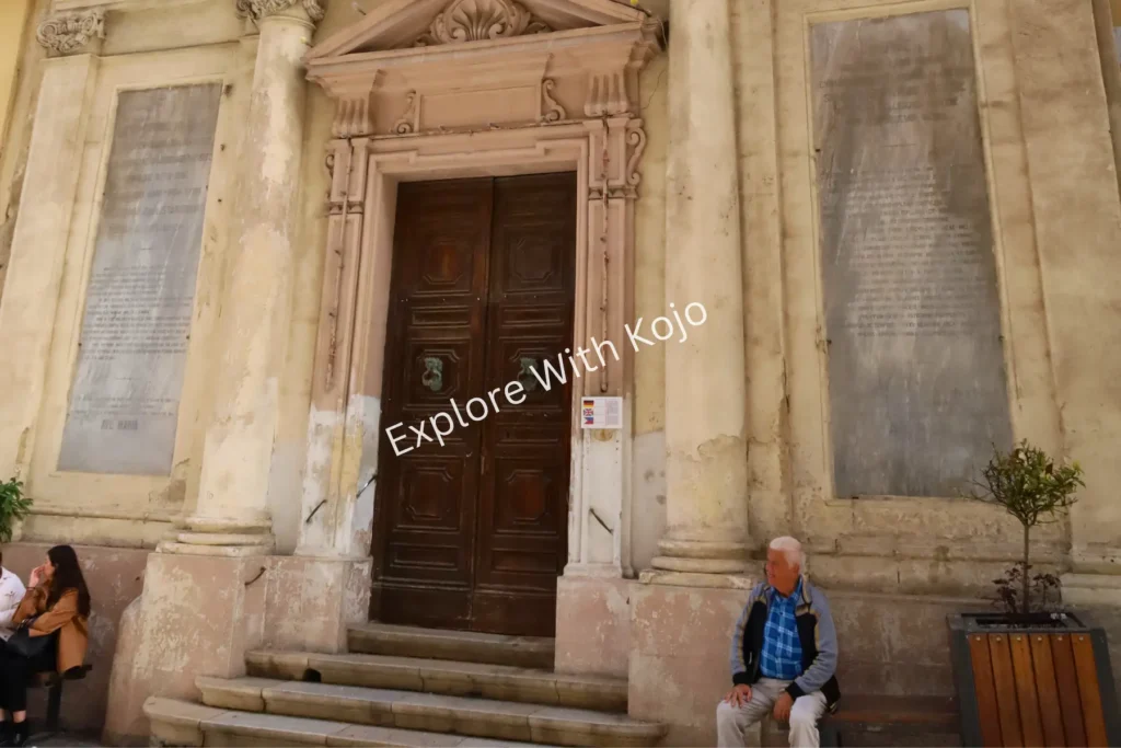 Stone steps and doorway of a church in Malta.
