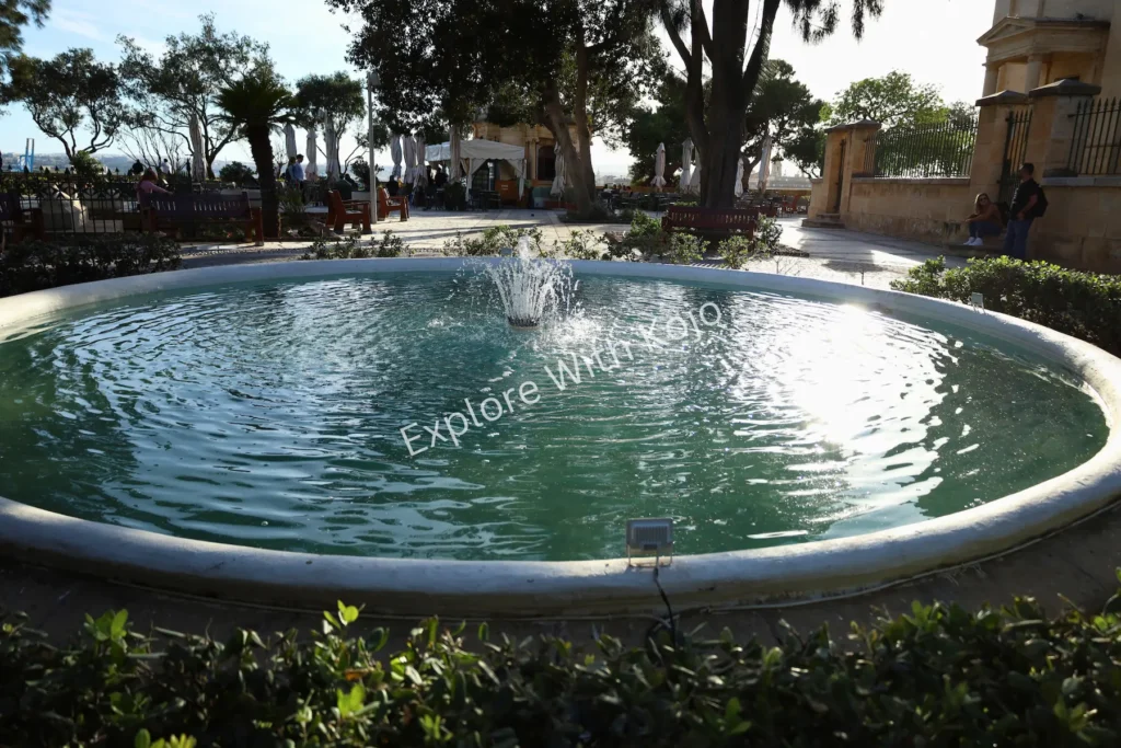 Fountain in Valletta public garden, Malta.