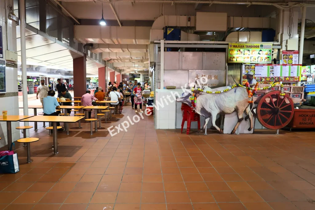 Traditional decorated cart inside a food and market area in Little India Singapore