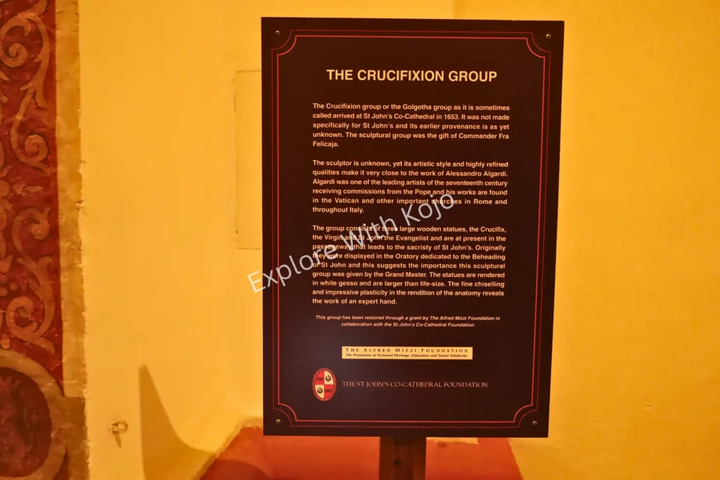 Description board with historical details inside St. John&rsquo;s Co-Cathedral, Valletta,&nbsp;Malta.