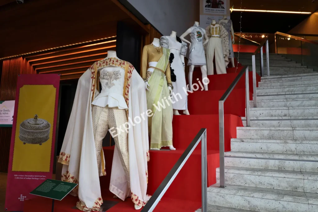 Display of Indian-inspired fashion outfits on mannequins at Tekka Centre Singapore