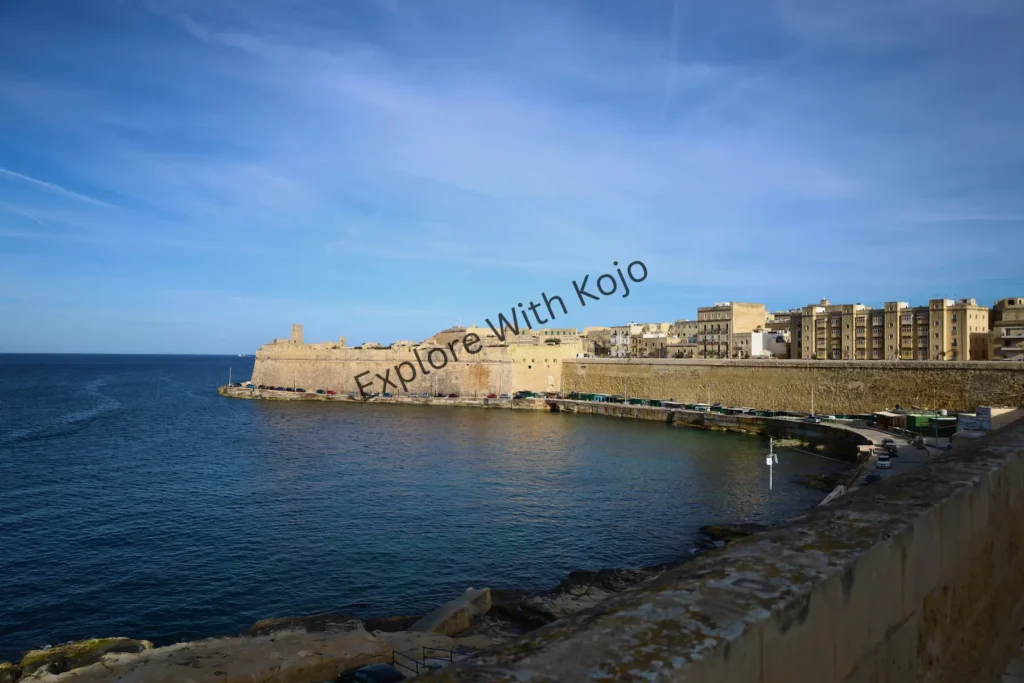 Stone fortifications with sea view in Malta.