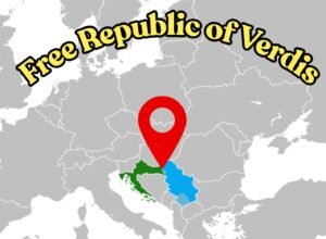 Map of Europe highlighting the location of the Free Republic of Verdis between Croatia and Serbia.