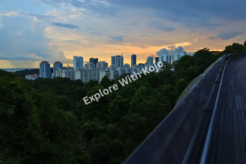 Sunset view of Singapore’s skyline from Henderson Waves.