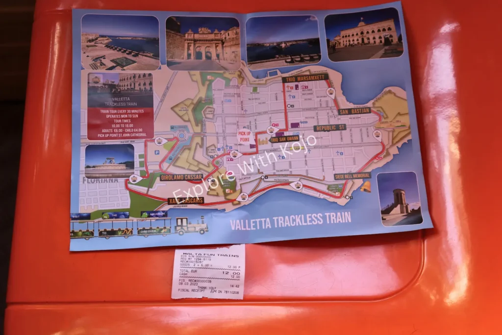 Tourist map showing sightseeing train routes in Malta.