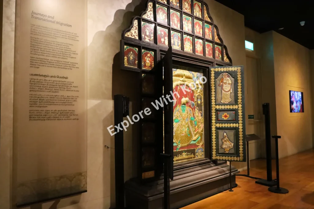Ornate heritage door with cultural carvings at Indian Heritage Centre Singapore