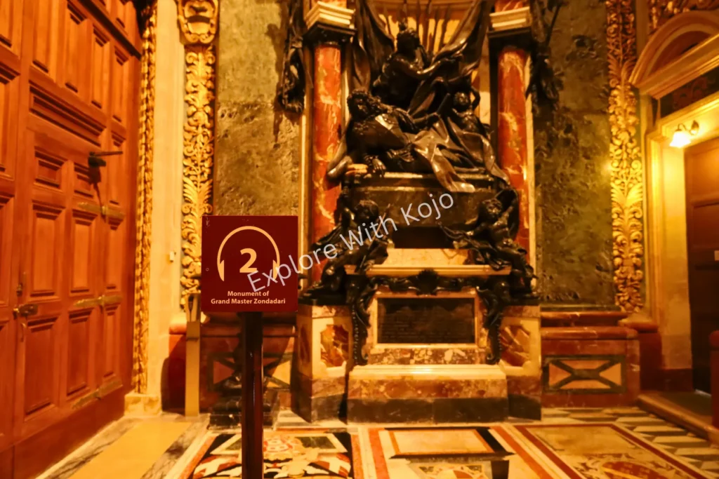 Sculpted ornate tomb inside St. John&rsquo;s Co-Cathedral in Valletta, Malta.
