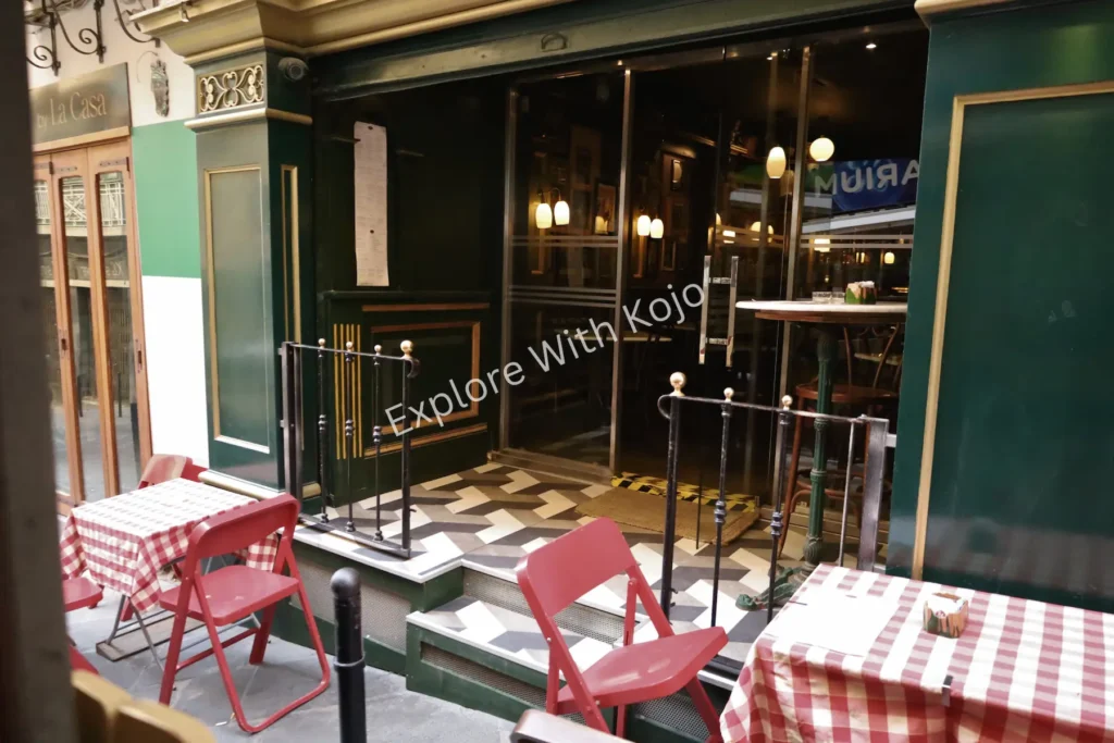Outdoor tables and chairs at a caf&eacute; in Valletta, Malta.