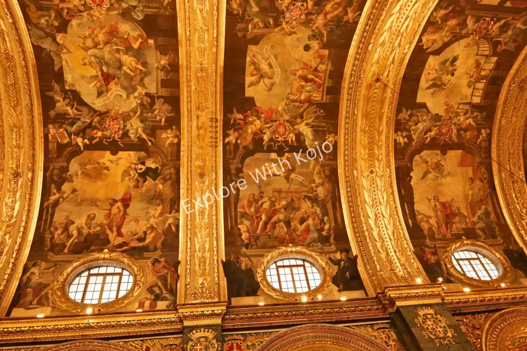 Baroque painted ceiling with religious scenes in St. John&rsquo;s Co-Cathedral, Valletta,&nbsp;Malta.
