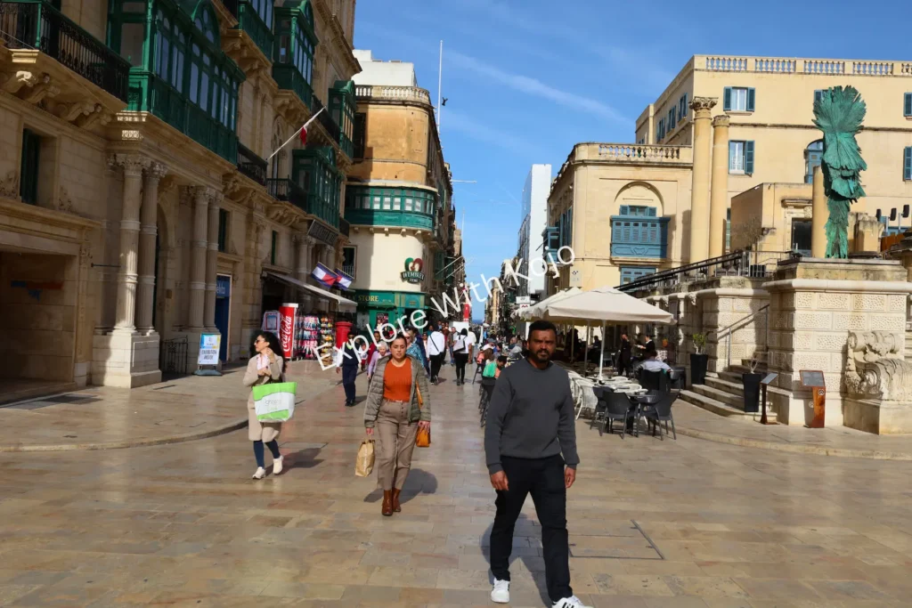 Pedestrians walking on Republic Street in Valletta,&nbsp;Malta.