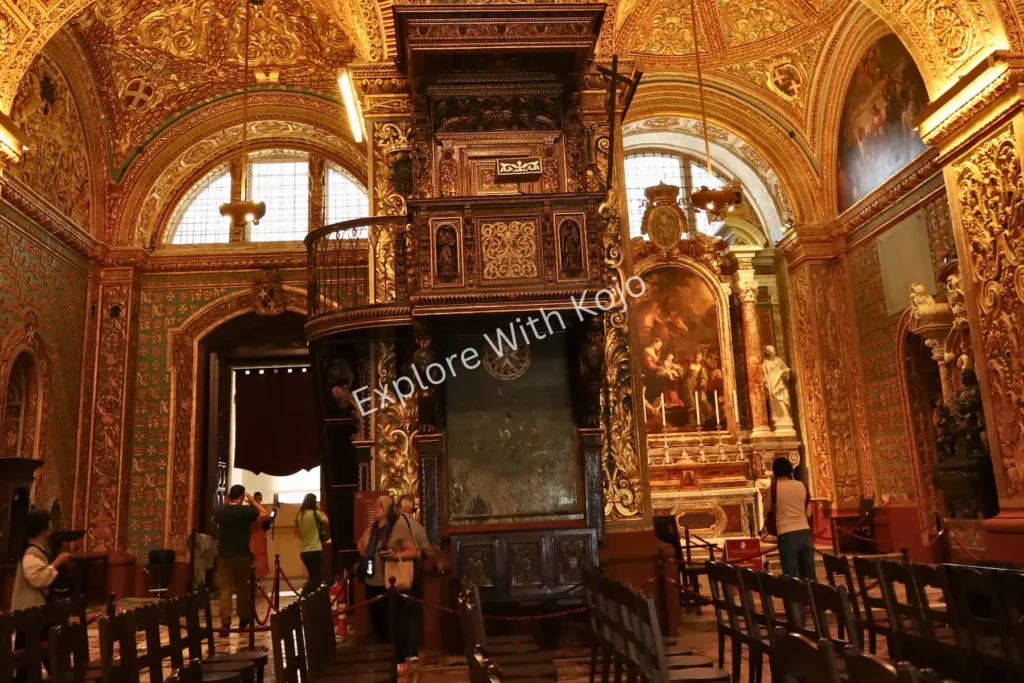Pulpit and altar in St John&rsquo;s Co-Cathedral, Valletta,&nbsp;Malta.