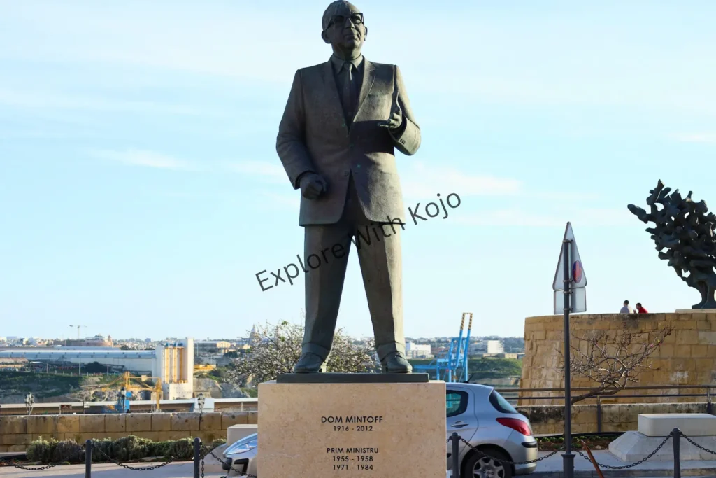 Rear view of a statue facing the harbor&nbsp;in&nbsp;Malta.
