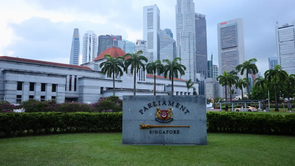 Parliament House with modern skyscrapers in the background, Singapore