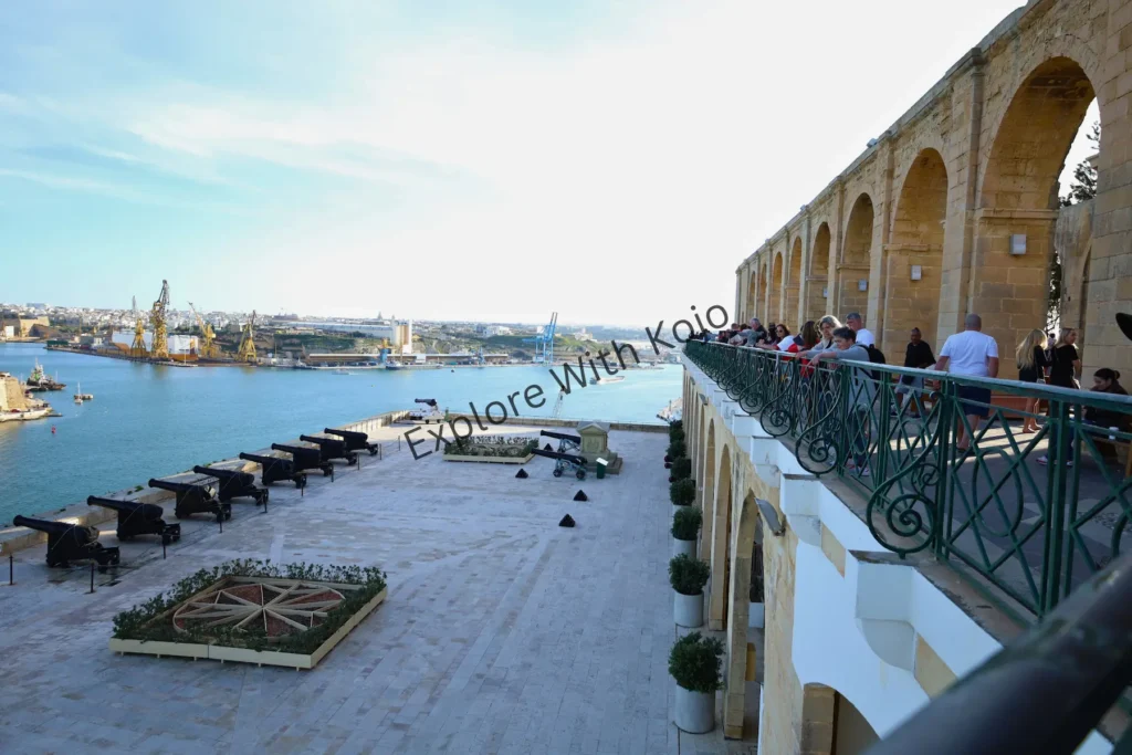 Upper Barrakka Gardens terrace in Valletta Malta with harbor view.