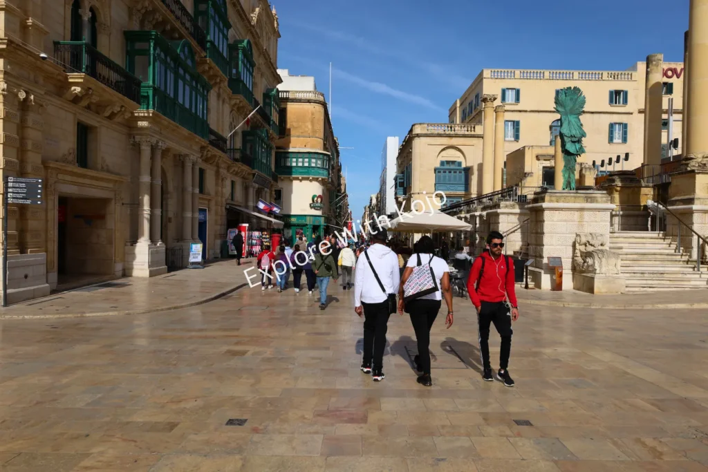 Walking along Republic Street&nbsp;Valletta&nbsp;Malta.