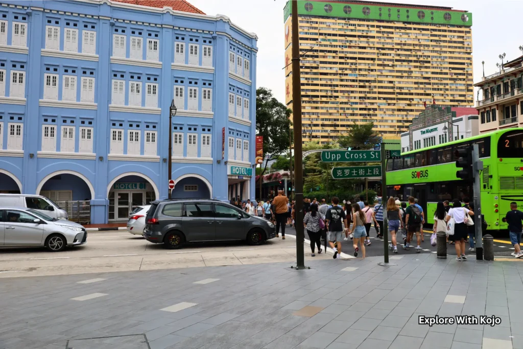 Chinatown Singapore with colorful shophouses and busy street life
