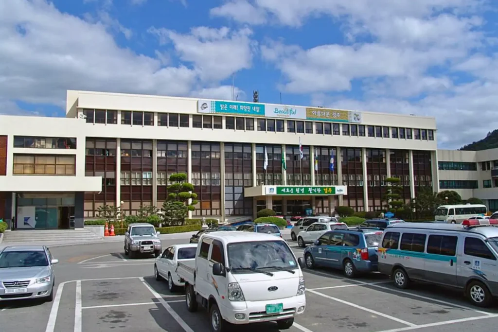 Street view of Gyeongju city with cars parked