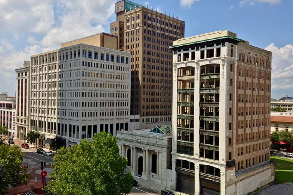Tall office buildings in downtown Jacksonville, Florida on a sunny day