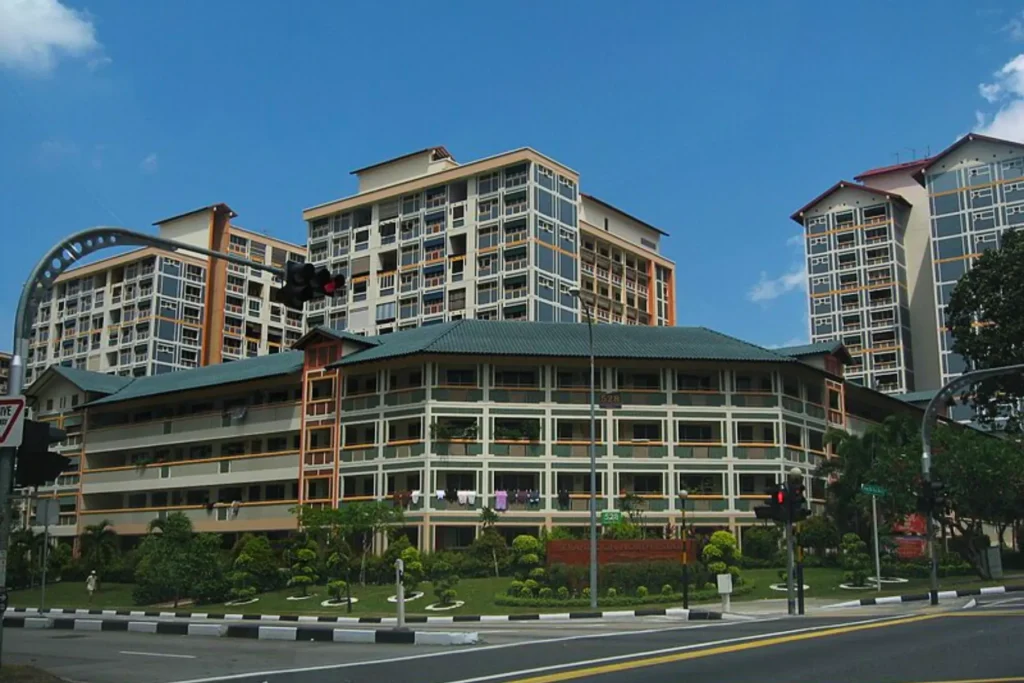 Serangoon neighborhood with apartments and shops in Singapore