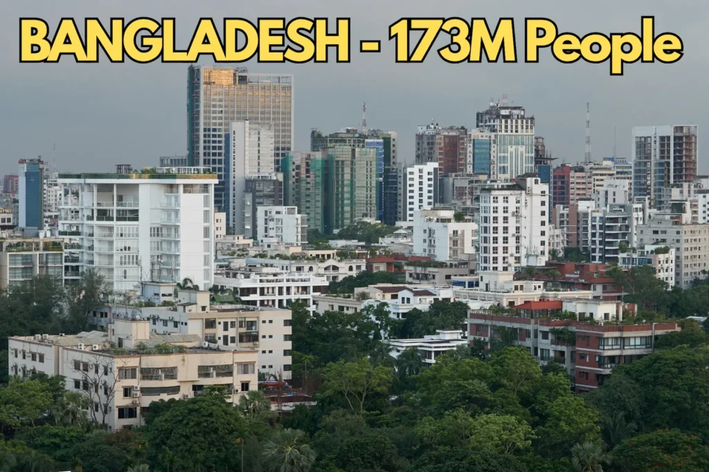 Bangladesh population 2025 with 173 million people, Dhaka skyline