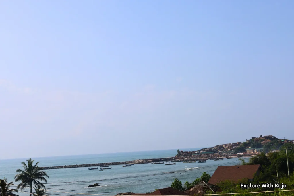 Fishing boats along the coastline near Cape Coast and Elmina in Ghana