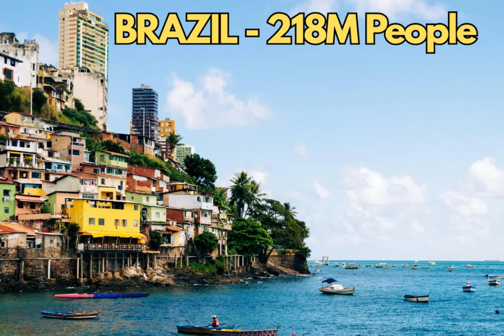Brazil population 2025 with 218 million people, Rio de Janeiro coastline