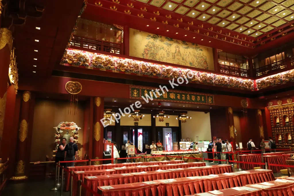 Interior view of the temple’s main hall with golden decorations.