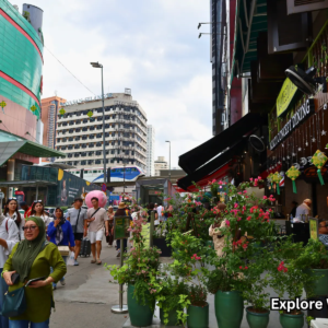 Busy street scene with crowds in Bukit Bintang Kuala Lumpur