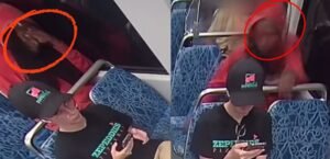 Surveillance footage showing the suspect in a red hoodie moments before and during the fatal stabbing of Iryna Zarutska on a Charlotte train.