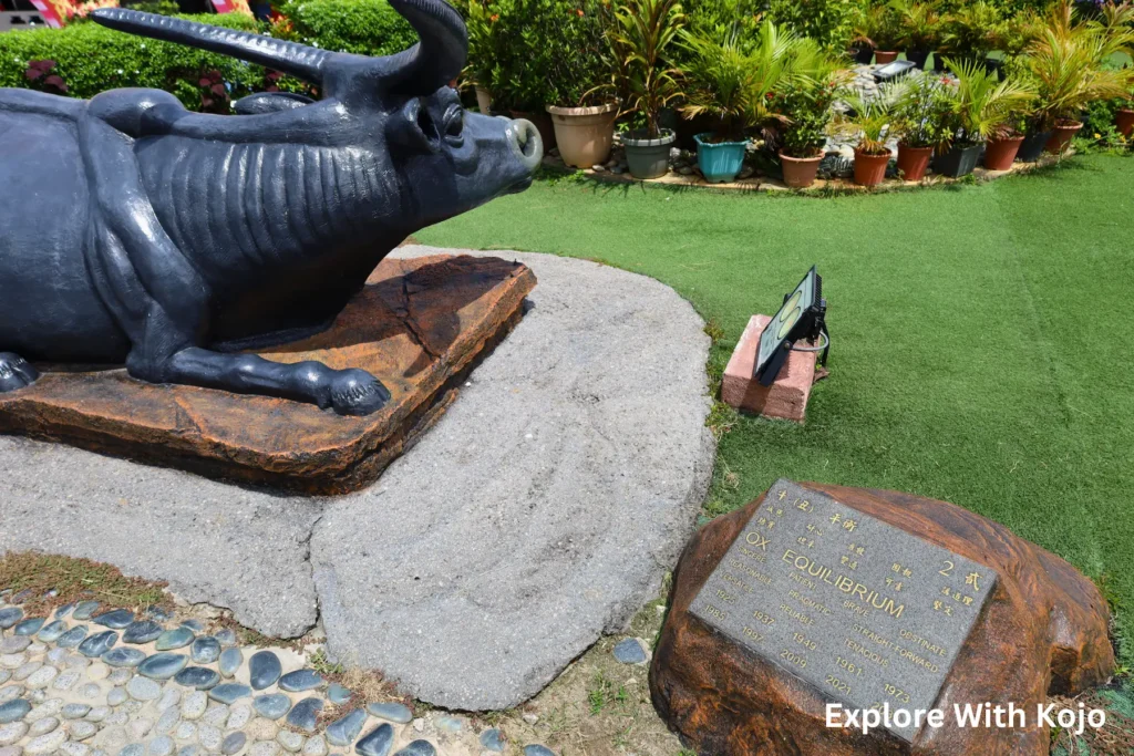 Ox zodiac statue at Thean Hou Temple, Kuala Lumpur, symbolizing strength and reliability.