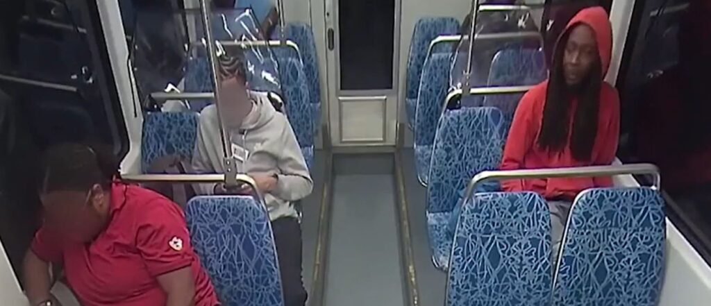 Decarlos Brown Jr., the suspect in the Charlotte train stabbing, seen sitting on the train shortly before victim Iryna Zarutska sat in front of him.