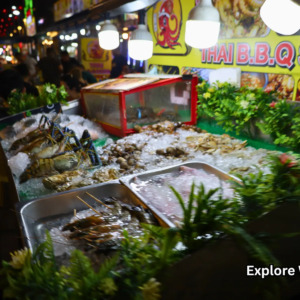 Fresh seafood on display at Jalan Alor Night Market in Kuala Lumpur